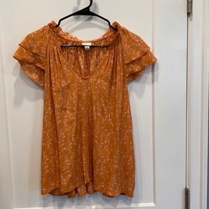 Orange Ruffled Short Sleeve Shirt